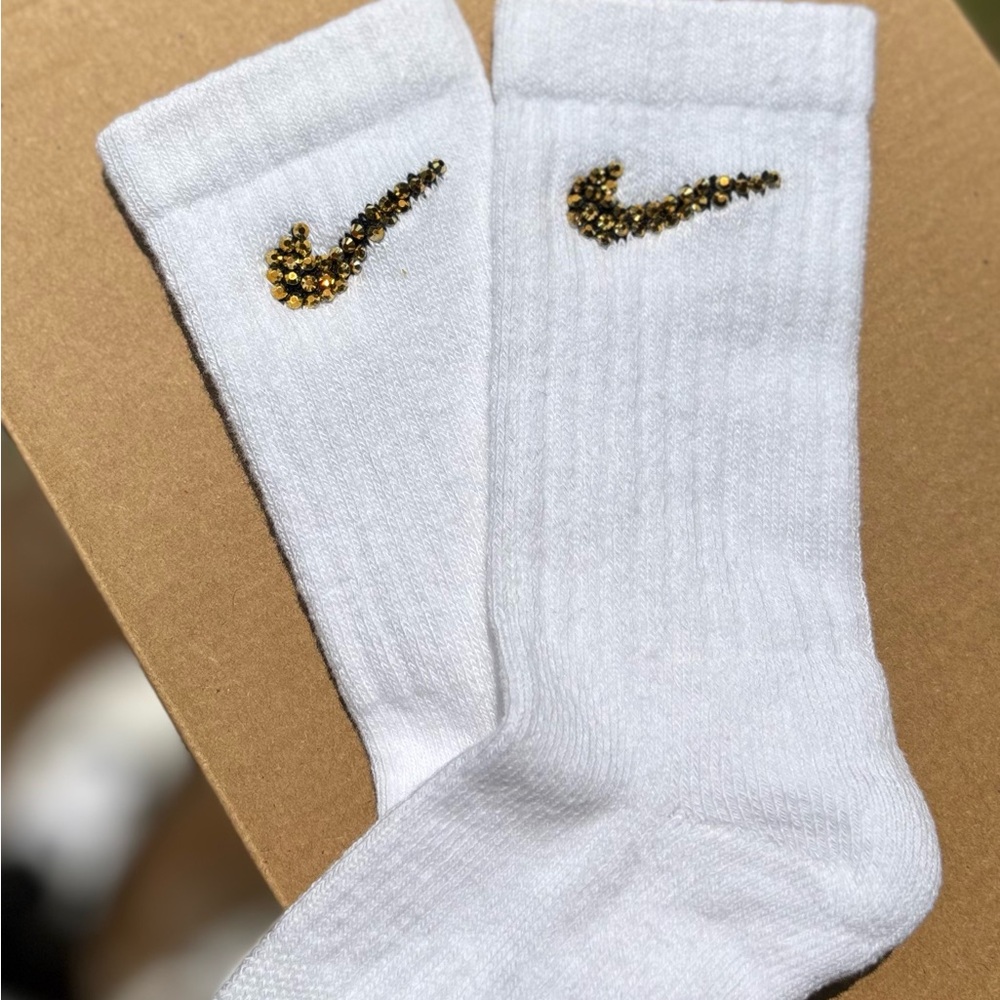 Youth Nike Crew Socks With Gold Rhinestones